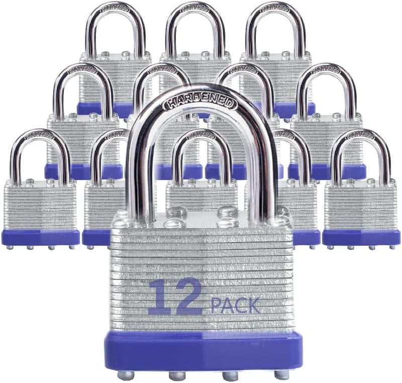 XanHen Lock Outdoor Padlocks, Key Lock, Padlocks with Same Key - Laminated Steel Keyed Padlocks with Normal Shackle, 12 Pack, for Hasp Latch, Sheds, Fences, Storage Locker, School, Gym - Image 1
